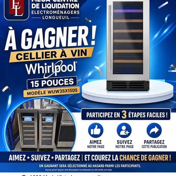 Concours Gagnez un cellier à vin Whirlpool 15 pouces, modèle WUW35X15DS!