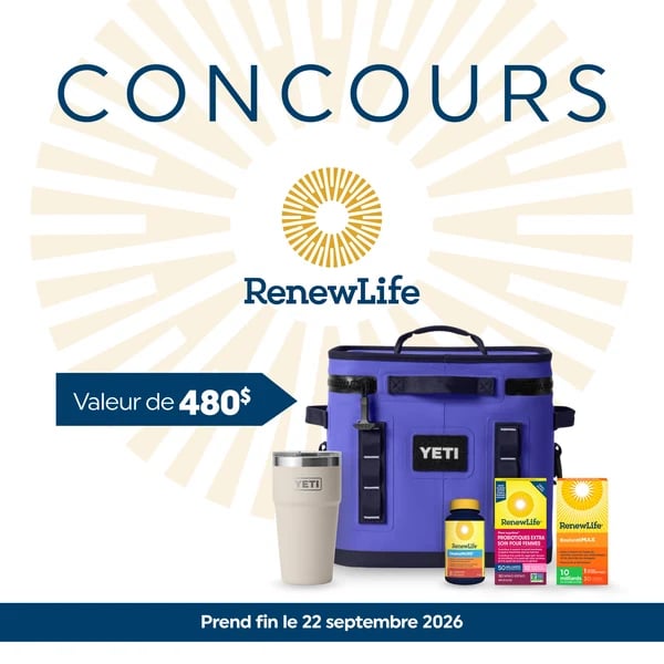 Concours Gagnez un panier-cadeau bien-être Renew Life rempli de produits pour prendre soin de vous!