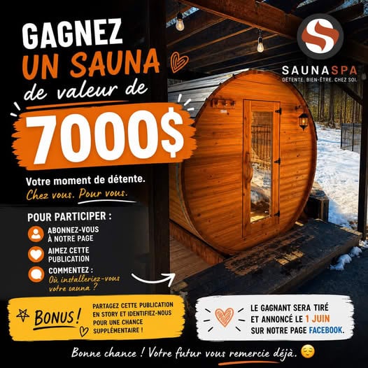 Concours Gagnez un sauna d'une valeur de 7000$!