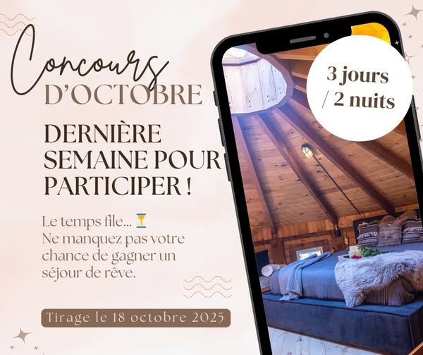 Concours Gagnez un séjour de rêve pour 2 personnes aux Boisés de la Rivière Noire. Concours Gagnez un séjour de rêve pour 2 personnes aux Boisés de la Rivière Noire.