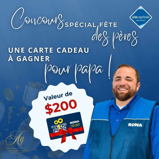 Concours Gagnez une carte-cadeau Rona de 200$ pour papa! Concours Gagnez une carte-cadeau Rona de 200$ pour papa!