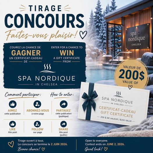 Concours Gagnez une certificat-cadeau de 200$ au Spa Nordique!