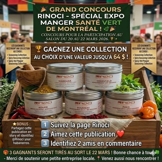 Concours Gagnez une collection d’épices et assaisonnements artisanaux Rinoci!
