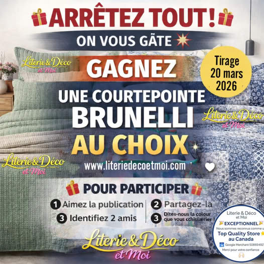 Concours Gagnez une courtepointe Brunelli au choix!
