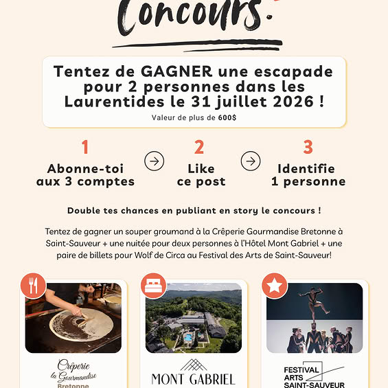 Concours Gagnez une escapade pour deux personnes à Saint-Sauveur!