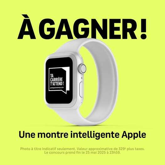 Concours Gagnez une montre intelligente Apple d’une valeur de 329$! Concours Gagnez une montre intelligente Apple d’une valeur de 329$!