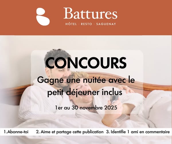 Concours Gagnez une nuitée pour 2 personnes avec le petit déjeuner inclus au Resto des Battures!