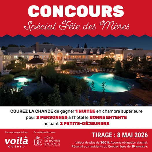 Concours Gagnez une nuitée pour deux personnes à l'hôtel Le Bonne Entente!
