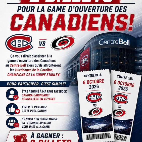 Concours Gagnez une paire billets pour le match d'ouverture des Canadiens au Centre Bell!