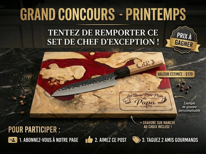 Concours Gagnez une planche à découper et un couteau de chef!