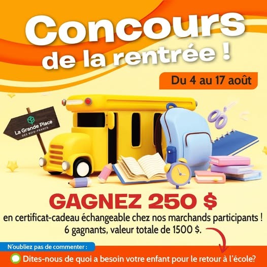 Concours La Grande Place des Bois-Francs - Gagnez 250 $ en certificat-cadeau ! Concours La Grande Place des Bois-Francs - Gagnez 250 $ en certificat-cadeau !