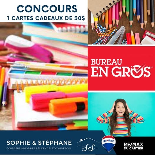Concours LA RENTRÉE SCOLAIRE 1 CARTES CADEAUX DE 50$ CHEZ BUREAU EN GROS