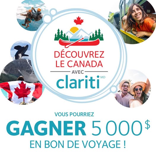 Concours Les lentilles cornéennes Clariti - Gagnez un bon de voyage d’une valeur de 5 000 $ pour vivre un été canadien inoubliable! Concours Les lentilles cornéennes Clariti - Gagnez un bon de voyage d’une valeur de 5 000 $ pour vivre un été canadien inoubliable!