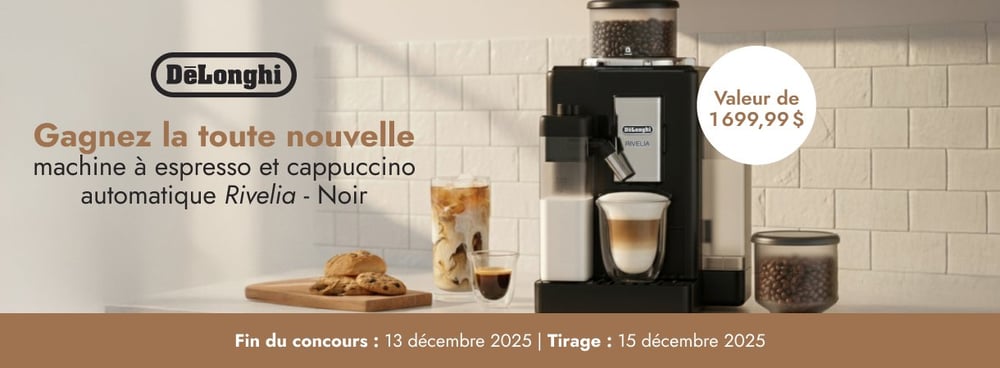 Concours Linen Chest - Gagnez la toute nouvelle machine à espresso et cappuccino automatique « Rivelia » de De'Longhi!