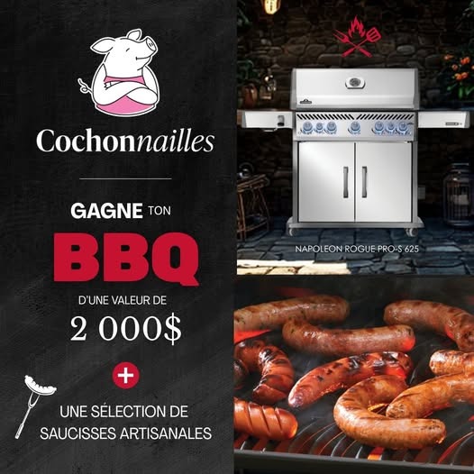 Concours Plaisirs Gastronomiques - Gagne un BBQ haut de gamme ET un approvisionnement de saucisses Cochonnailles! Concours Plaisirs Gastronomiques - Gagne un BBQ haut de gamme ET un approvisionnement de saucisses Cochonnailles!