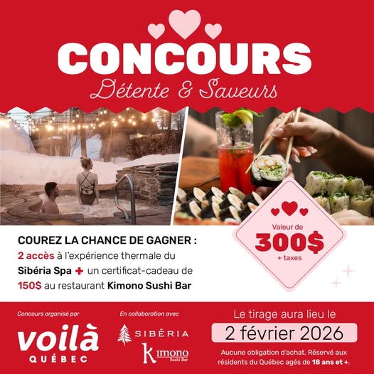 Concours St-Valentin Voilà Québec- Gagnez un moment à deux incluant deux accès à l'expérience thermal!