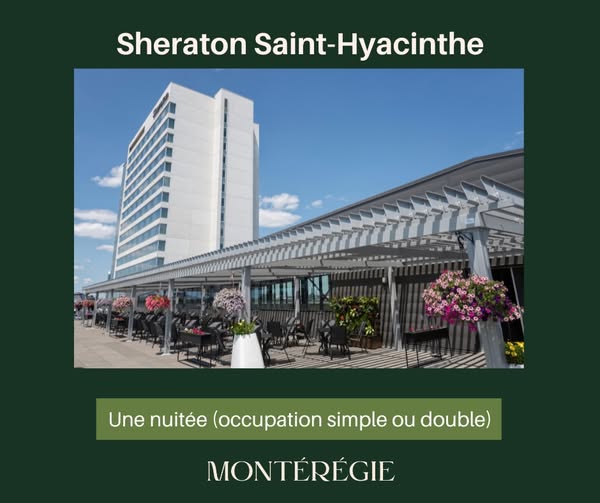 Concours Tourisme Montérégie - Gagnez une nuitée au Sheraton Saint-Hyacinthe Hotel, incluant un petit déjeuner chez Restaurants ZIBO. Concours Tourisme Montérégie - Gagnez une nuitée au Sheraton Saint-Hyacinthe Hotel, incluant un petit déjeuner chez Restaurants ZIBO.
