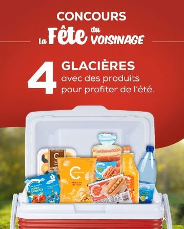 Concours Voisin - Gagnez l'une des 4 glacières remplies de produits, d’une valeur de 350 $ chacune! Concours Voisin - Gagnez l'une des 4 glacières remplies de produits, d’une valeur de 350 $ chacune!