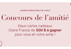 Concours Boutiques Claire France - Gagnez 2 cartes-cadeaux d’une valeur de 500$ chacune!