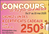 Concours Gagnez l'un des 4 certificats-cadeaux de 250$ La Grande Place des Bois-Francs!