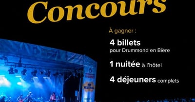 Concours Gagnez 4 billets pour Drummond en bière, une nuitée et 4 déjeuners!
