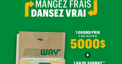 Concours Gagnez 5000$ et un an de Subway!