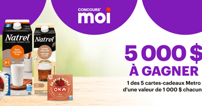 Concours Gagnez l'une des cinq cartes cadeaux Métro de 1000$!