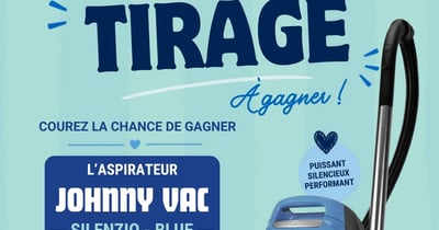 Concours Gagnez un aspirateur Johnny Vac Silenzio Bleu, un ensemble complet d'accessoires sac et filtre HEPA inclus Garantie de 3 ans!