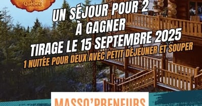 Concours Gagnez un certificat cadeau d’une nuitée pour 2 personnes à l'Hôtel et Spa Sacacomie en Mauricie Concours Gagnez un certificat cadeau d’une nuitée pour 2 personnes à l'Hôtel et Spa Sacacomie en Mauricie