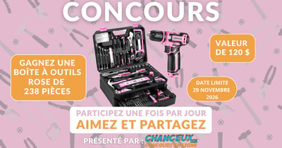 Concours gagnez une boîte à outils rose de 238 pièces