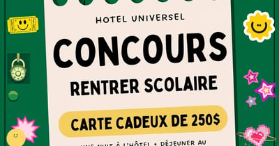 Concours Gagnez une carte-cadeau de 250$ des Galeries de la Capital, une nuitée à l'Hôtel Universel et un déjeuner chez Boston Pizza!