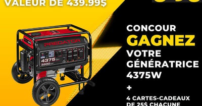 Concours Gagnez une génératrice PREDATOR 4375 W et quatre cartes-cadeaux SOS Outils de 25$!
