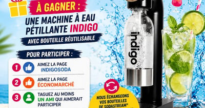 Concours Gagnez une machine à eau pétillante Indigo avec bouteille réutilisable!