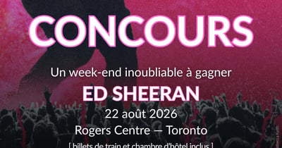 Concours Gagnez une paire de billets pour le concert d’Ed Sheeran le 22 août au Rogers Centre à Toronto avec nuitée!