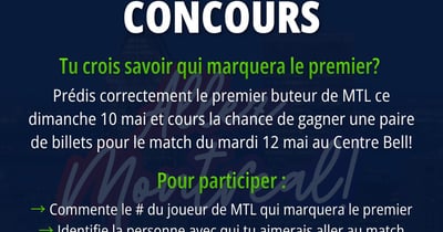 Concours Gagnez une paire de billets pour le match des Canadiens de Montréal le 12 mai!