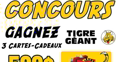 Concours Tigre Géant 3 Cartes-Cadeaux de 500$ à GAGNER Chaque mois Concours Tigre Géant 3 Cartes-Cadeaux de 500$ à GAGNER Chaque mois