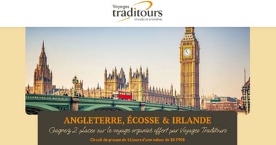 Concours Voyages Traditours - Gagnez un voyage organisé pour deux au cœur du Royaume réuni Concours Voyages Traditours - Gagnez un voyage organisé pour deux au cœur du Royaume réuni