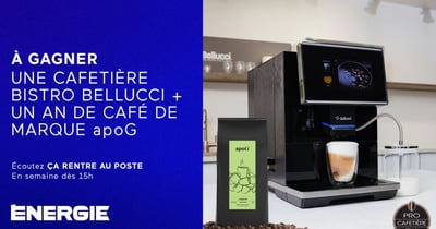 Concours Energie 98,9 (Québec) - Gagnez une cafetière Bistro Bellucci + un an de café de marque apoG!