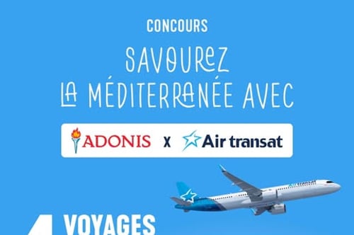 Concours Air Transat & Marché Adonis -  Gagnez un voyage pour deux vers une destination ensoleillée de la Méditerranée.