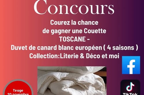 Concours Boutique Literie & Déco et moi - Gagnez une Couette TOSCANE - Duvet de canard blanc européen