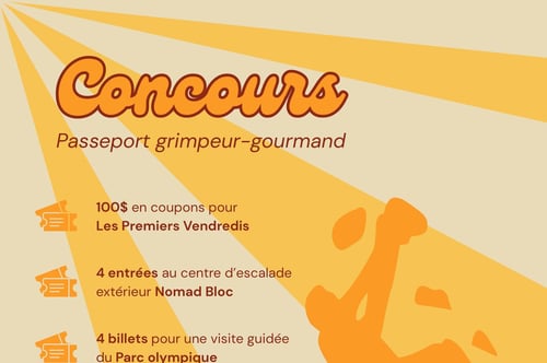 Concours Gagnez 4 entrées pour la visite guidée du Parc olympique, 4 entrées chez Nomad Bloc et 100$ en coupons Les Premiers Vendredis!