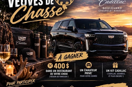 Concours Gagnez 400$ dans un restaurant au choix de Rimouski, un chauffeur pour votre soirée et un kit Cadillac!