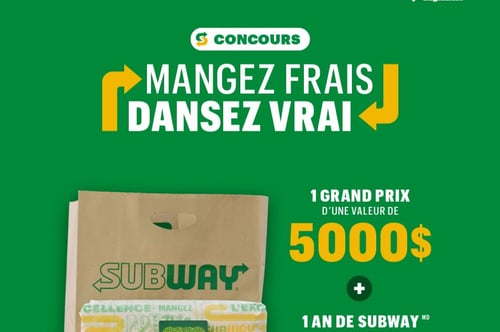 Concours Gagnez 5000$ et un an de Subway!