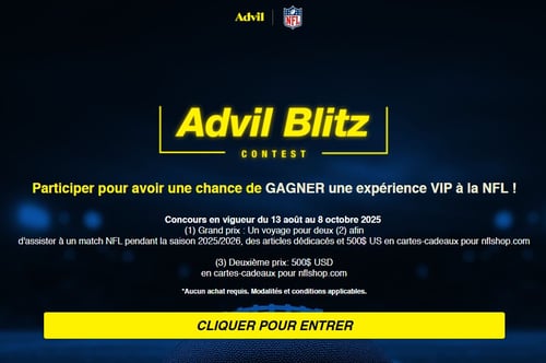 Concours Gagnez avec Advil Canada : un voyage VIP pour assister à un match de la NFL et des cartes-cadeaux NFLShop