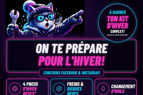 Concours Gagnez quatre pneus d’hiver neufs, freins et disques neufs et un changement d’huile!