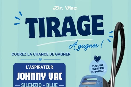 Concours Gagnez un aspirateur Johnny Vac Silenzio Bleu, un ensemble complet d'accessoires sac et filtre HEPA inclus Garantie de 3 ans!