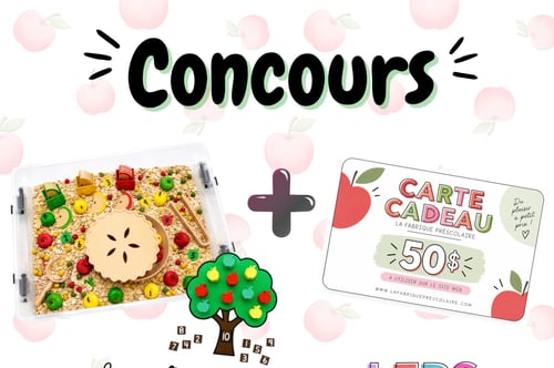 Concours Gagnez un bac sensoriel, un pommier à visser et une carte cadeau de 50$ chez La Fabrique Préscolaire!