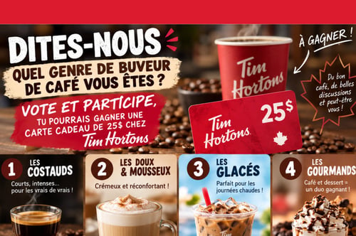Concours Gagnez une carte-cadeau Tim Hortons de 25$!