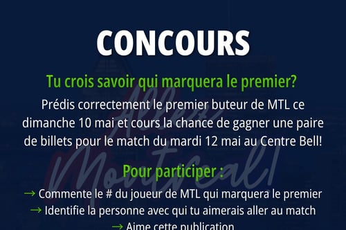 Concours Gagnez une paire de billets pour le match des Canadiens de Montréal le 12 mai!