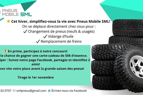 Concours Pneus mobile SML - GAGNEZ 50$ EN ESSENCE!